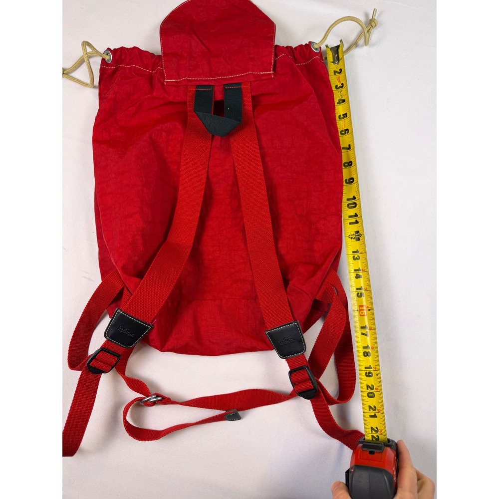 Vintage Kipling Red Drawstring‎ Backpack Rucksack Front Zip Pockets - Picture 8 of 8